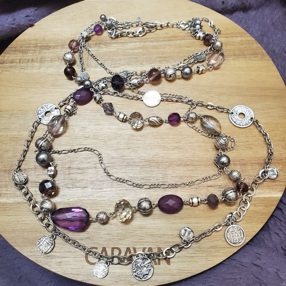 Premier Designs Purple & Silver Multi Strand Necklace